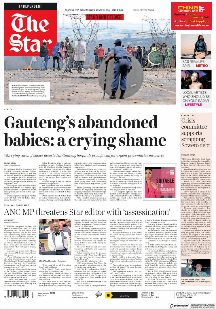 Portada de The Star (Sud&aacute;frica)