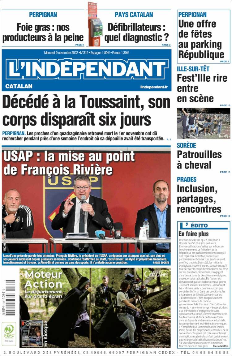 Portada de Le Indépendant (France)