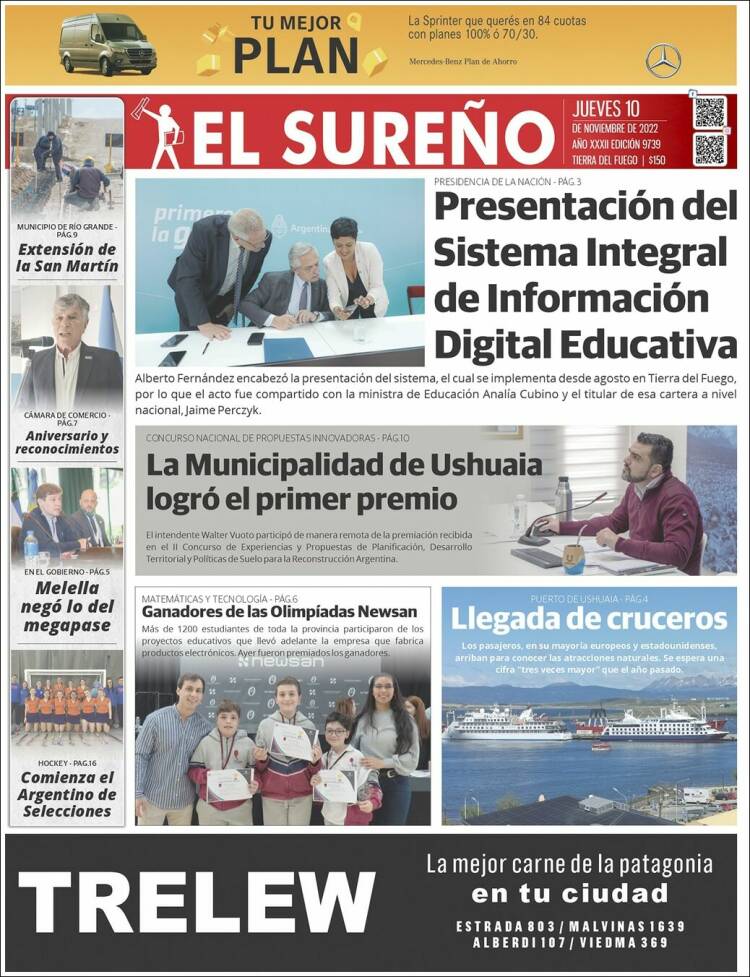 Portada de Diario El Sureño (Argentina)