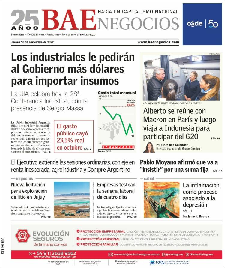 Portada de Buenos Aires Económico (Argentina)