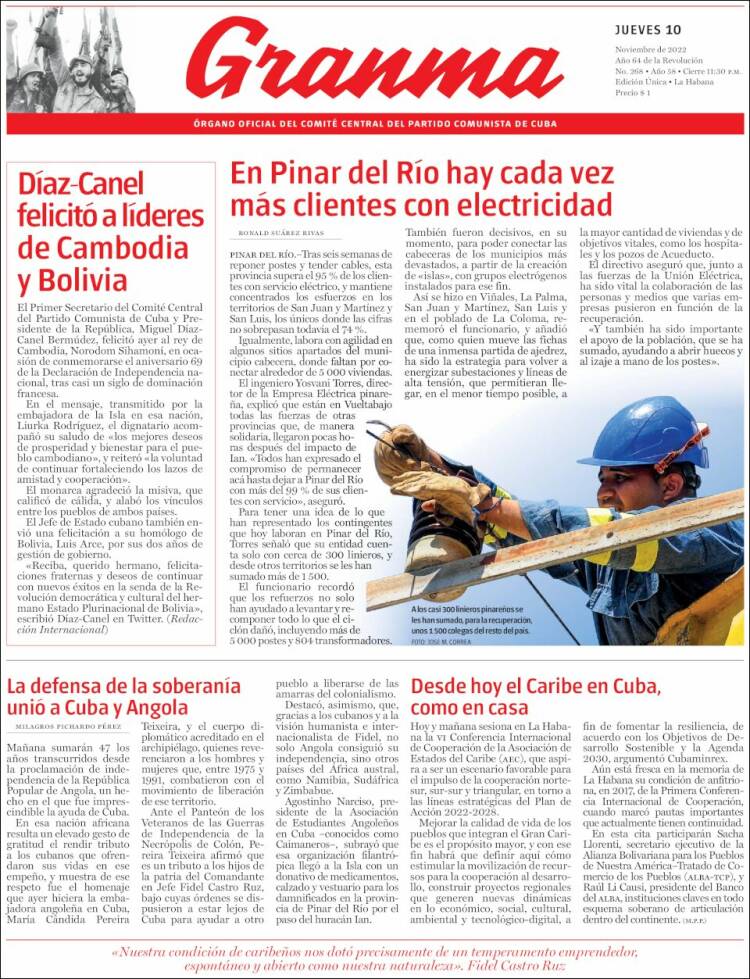 Portada de Granma (Cuba)