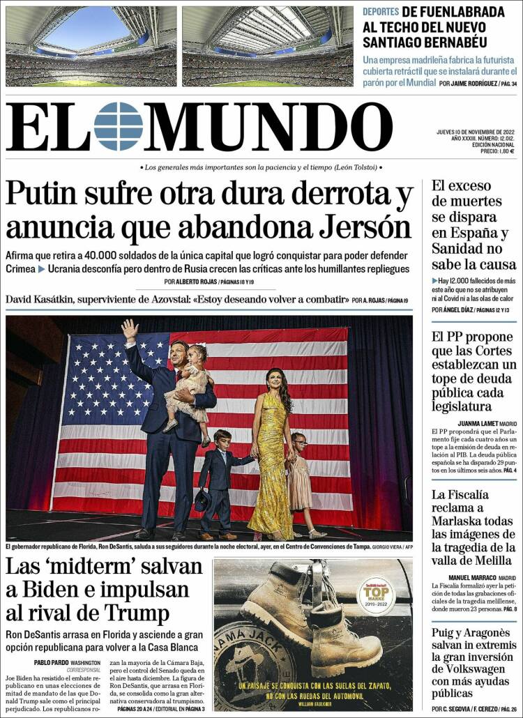 Portada de El Mundo (Espagne)