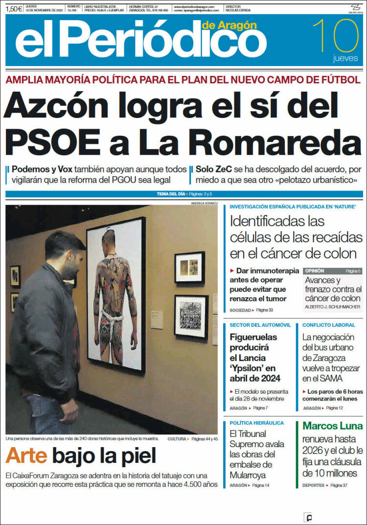 Portada de El Periódico de Aragón (España)