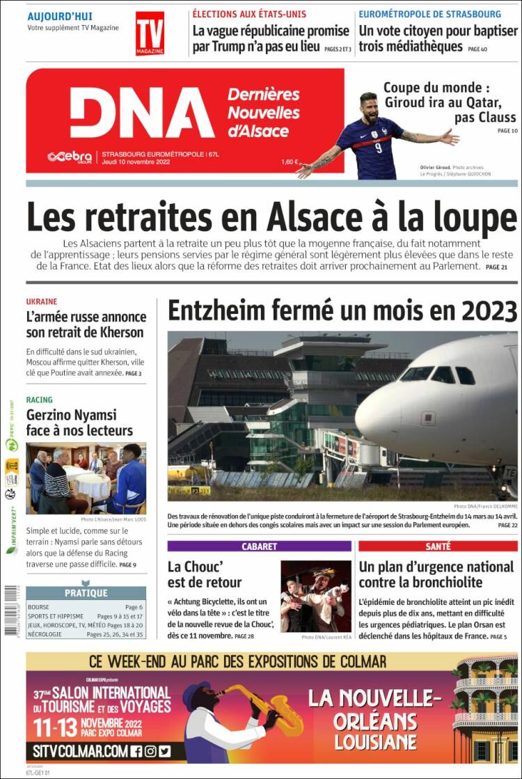 Portada de Les Dernières Nouvelles d'Alsace (France)