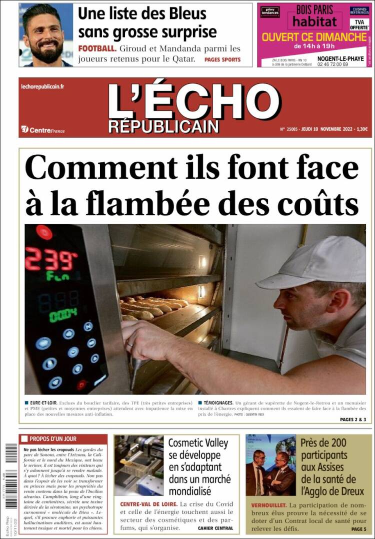 Portada de L'Echo Républicain (Francia)