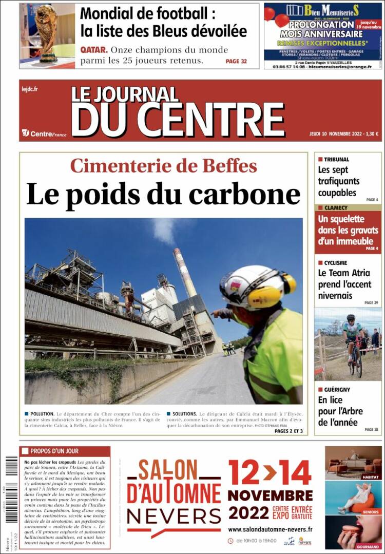 Portada de Le Journal du Centre (Francia)