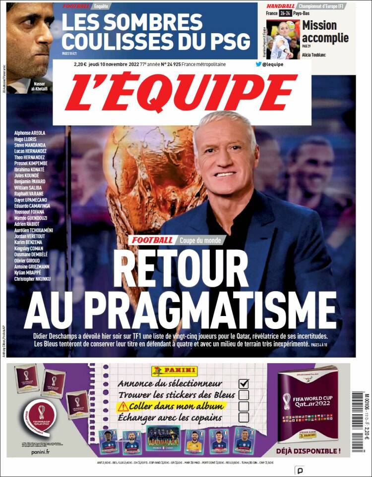 Portada de L'Equipe (Francia)