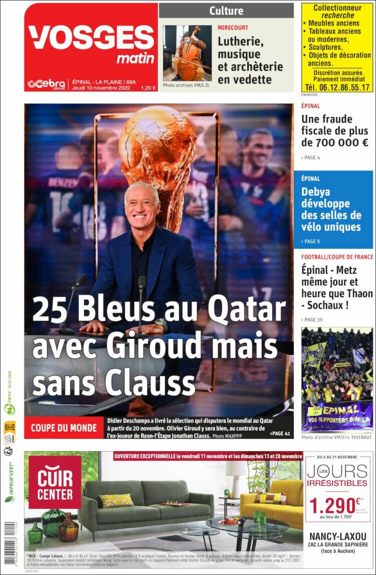 Portada de Vosges Matin (France)