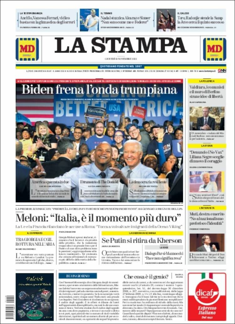 Portada de La Stampa (Italia)