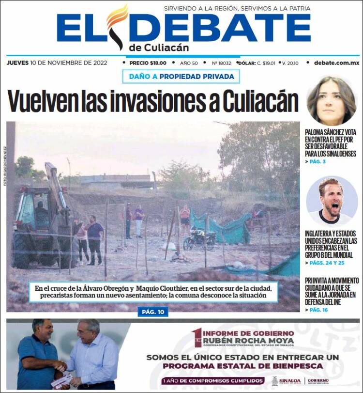 Portada de El Debate de Culiacán (México)