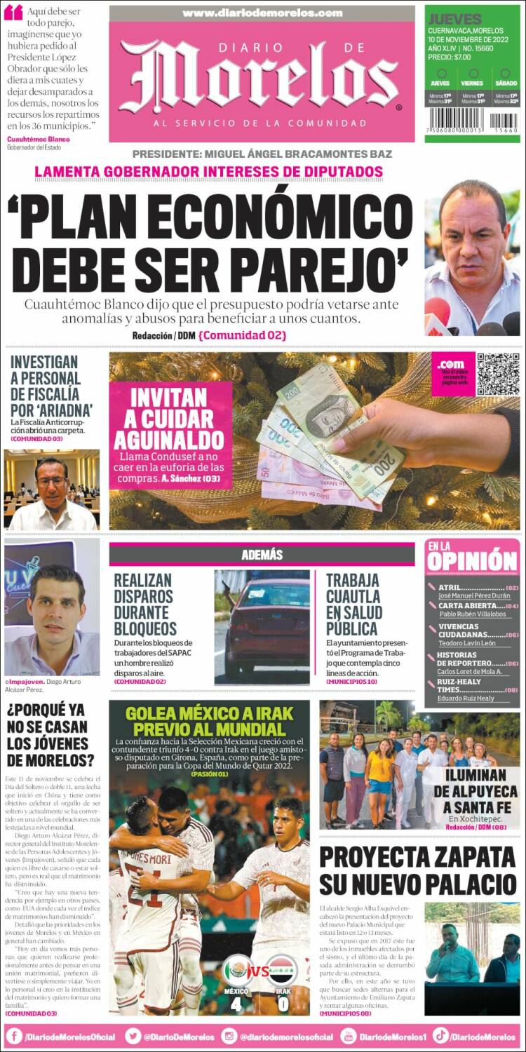 Portada de Diario de Morelos (México)