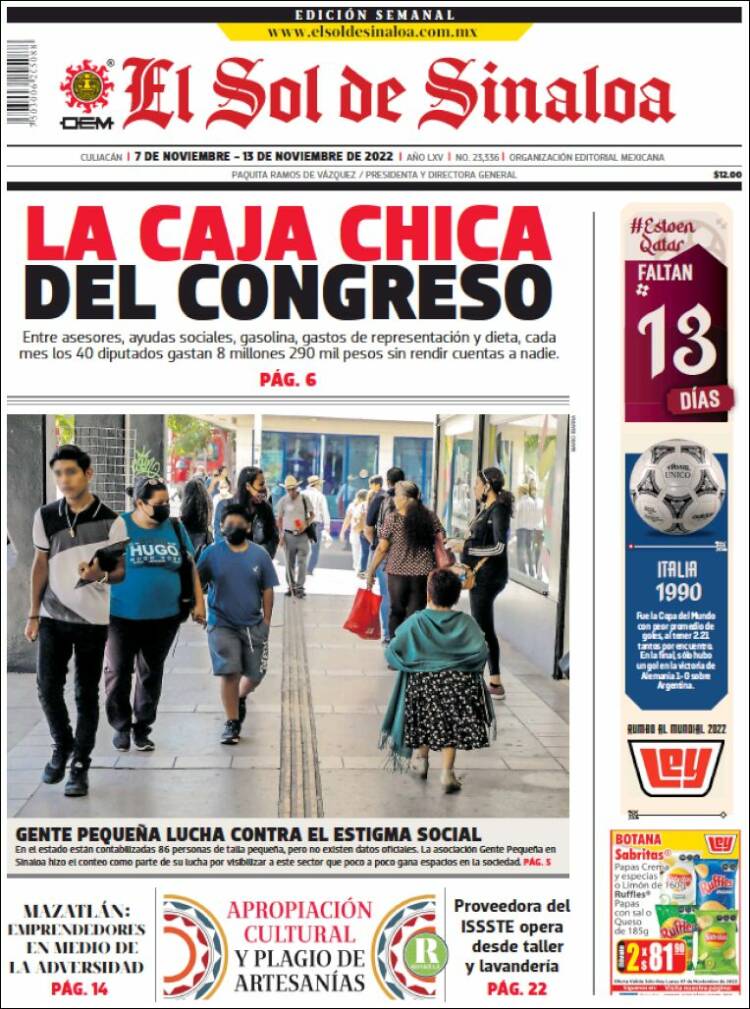 Portada de El Sol de Sinaloa (México)