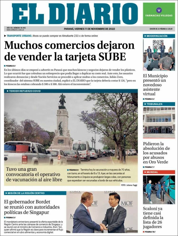 Portada de El Diario de Paraná (Argentina)