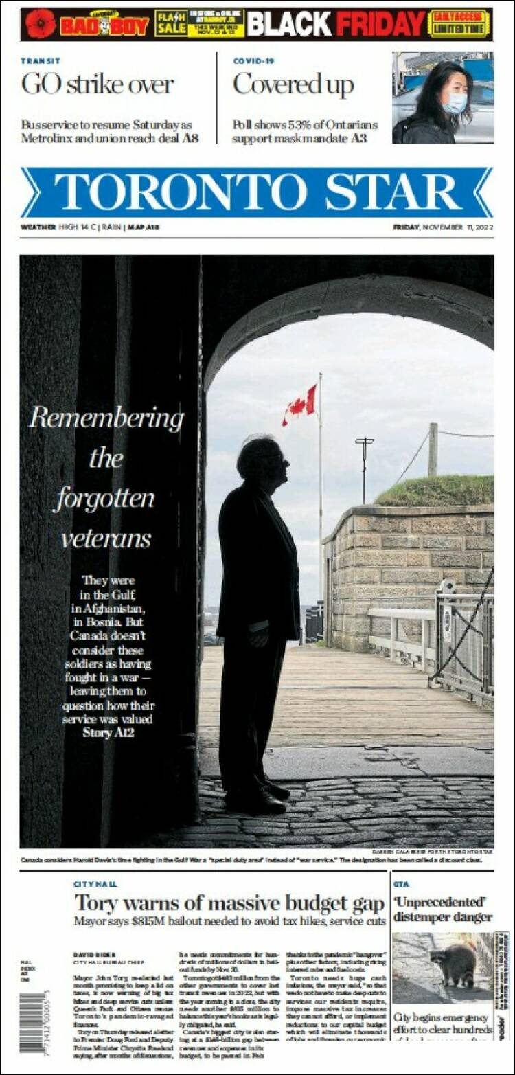 Portada de The Toronto Star (Canada)