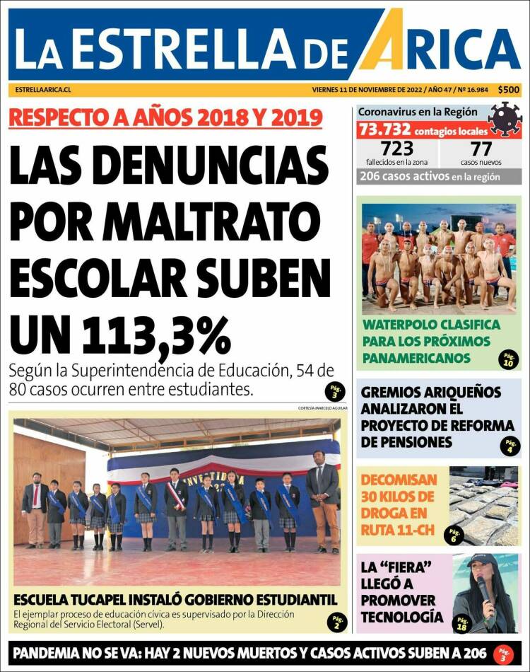 Portada de La Estrella de Arica (Chile)