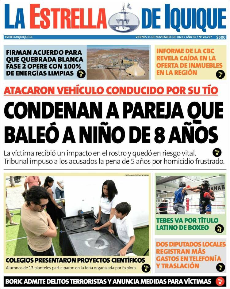 Portada de La Estrella de Iquique (Chile)