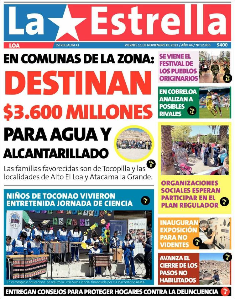 Portada de La Estrella de Loa (Chile)