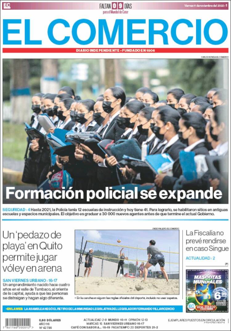 Portada de El Comercio (Ecuador)