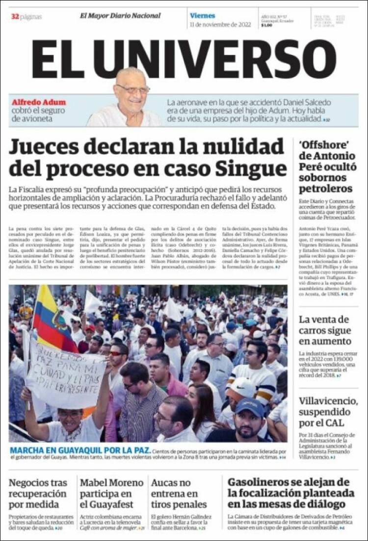 Portada de El Universo - Ecuador (Ecuador)