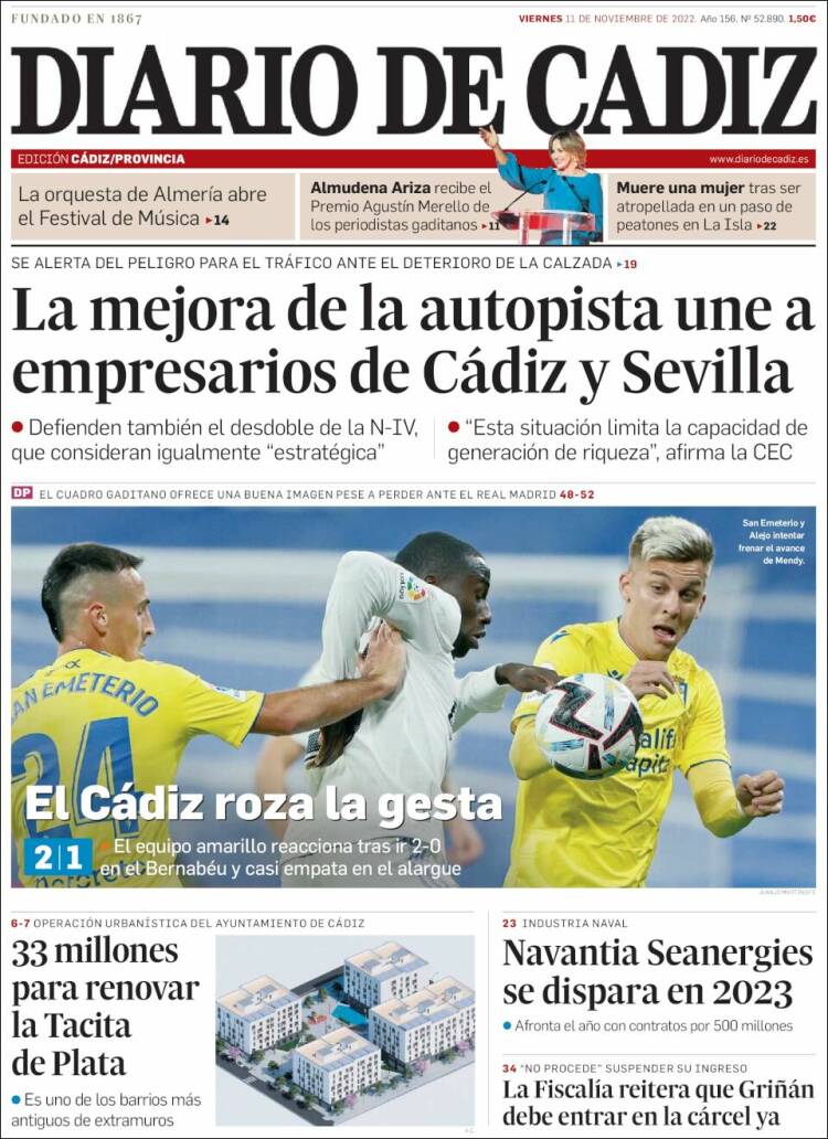 Portada de Diario de Cádiz (España)