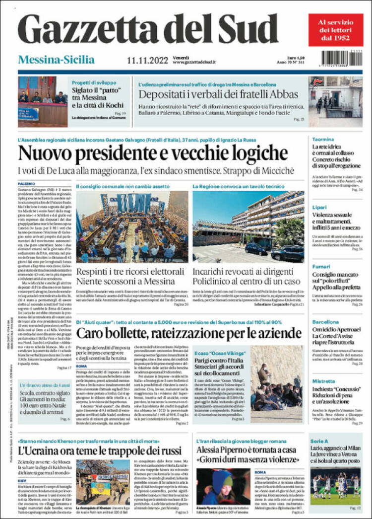 Portada de Gazzetta del Sud (Italia)