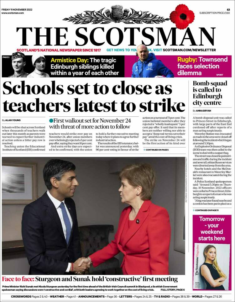 Portada de The Scotsman (Reino Unido)