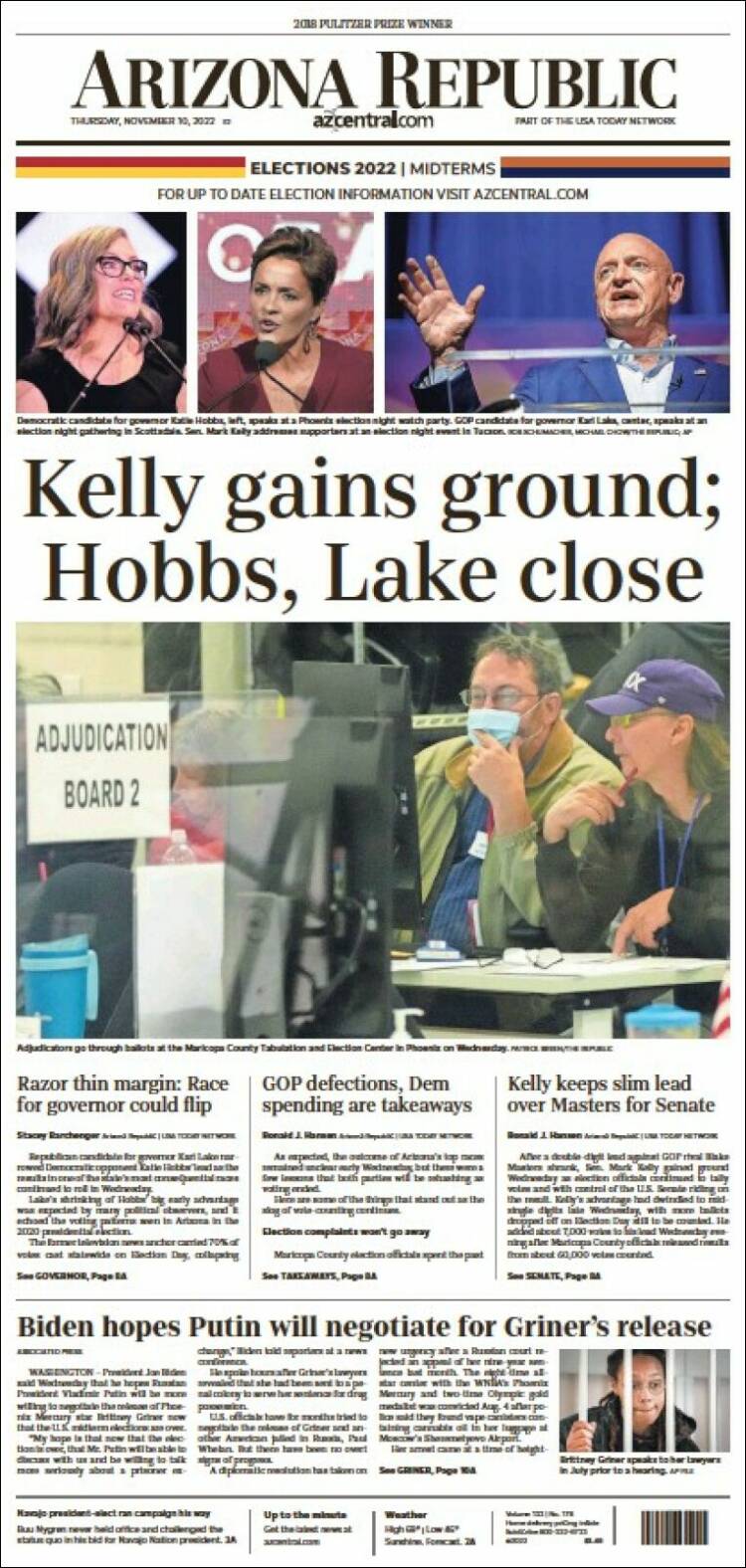 Portada de Arizona Republic News (USA)