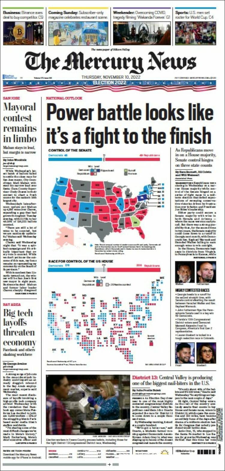 Portada de San Jose Mercury News (USA)