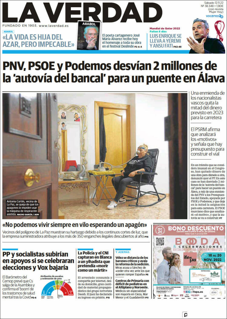 Portada de La Verdad de Murcia (España)