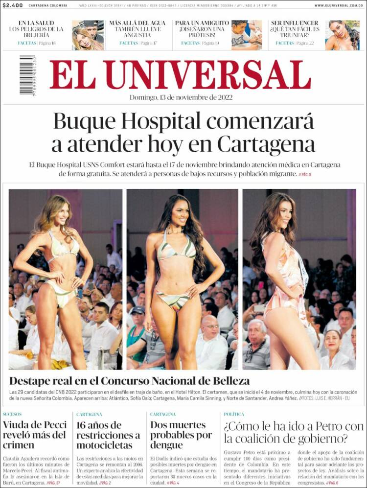 Portada de El Universal (Colombia)