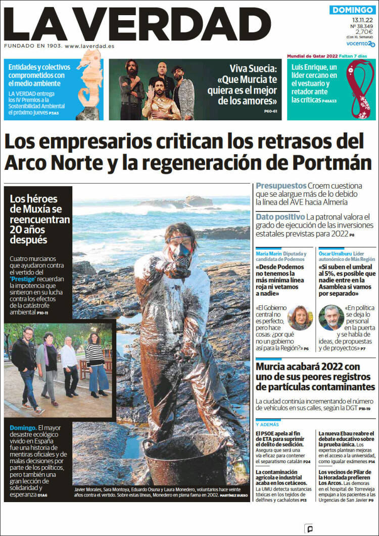 Portada de La Verdad de Murcia (España)
