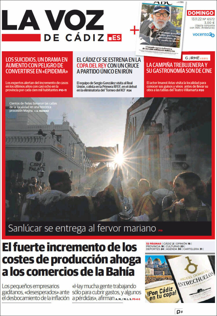 Portada de La Voz de Cádiz (España)