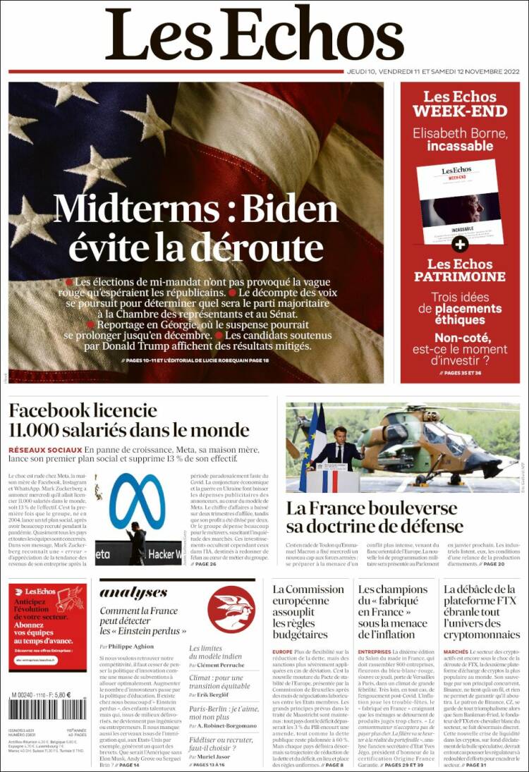 Portada de Les Echos (Francia)
