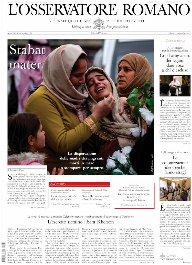 Portada de L'Osservatore Romano (Italia)