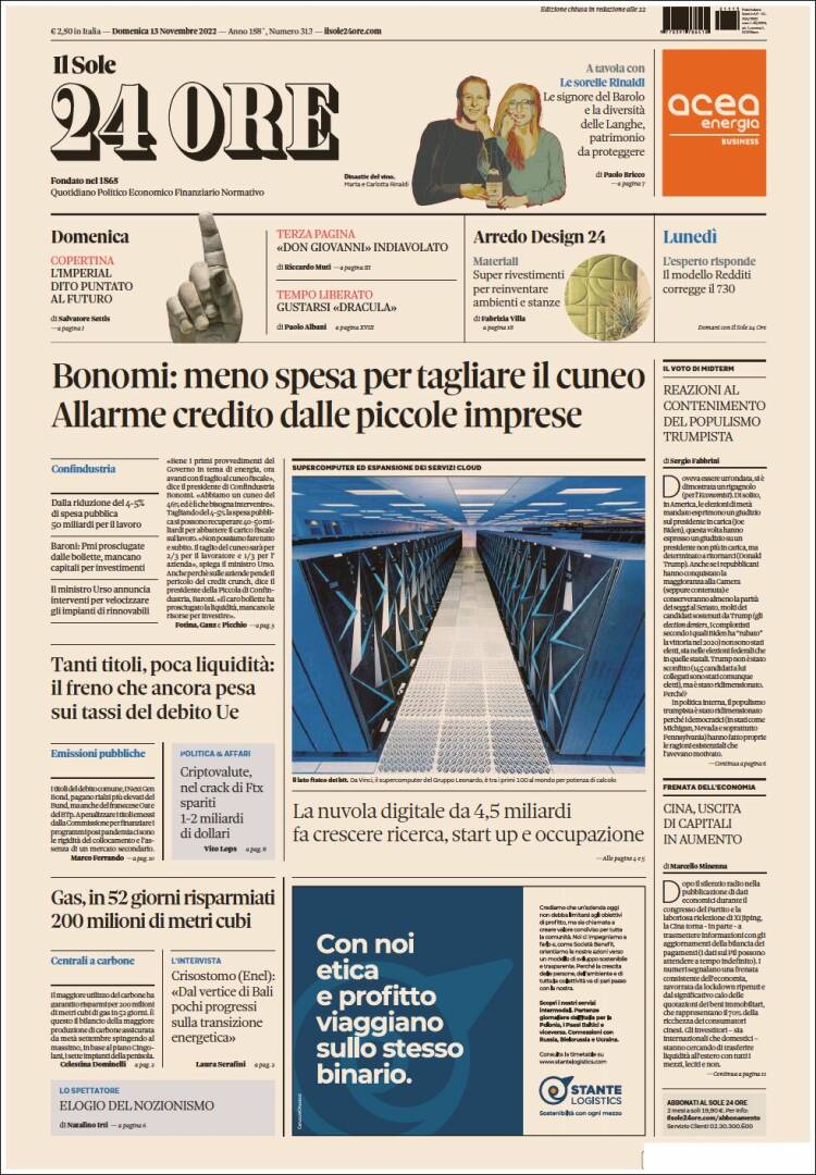 Portada de Il Sole 24 ORE (Italia)