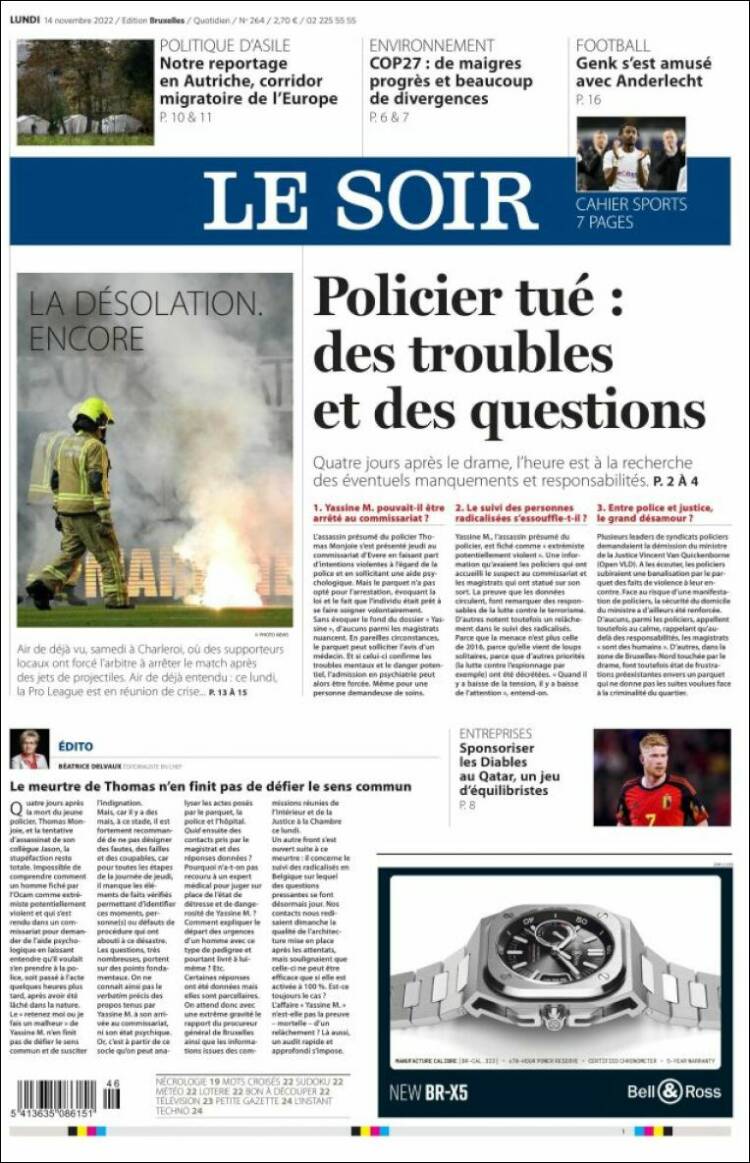 Portada de Le Soir (B&eacute;lgica)