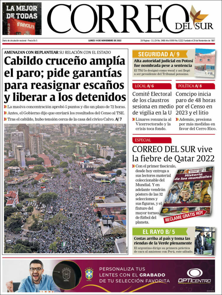 Portada de Correo Sur (Bolivia)