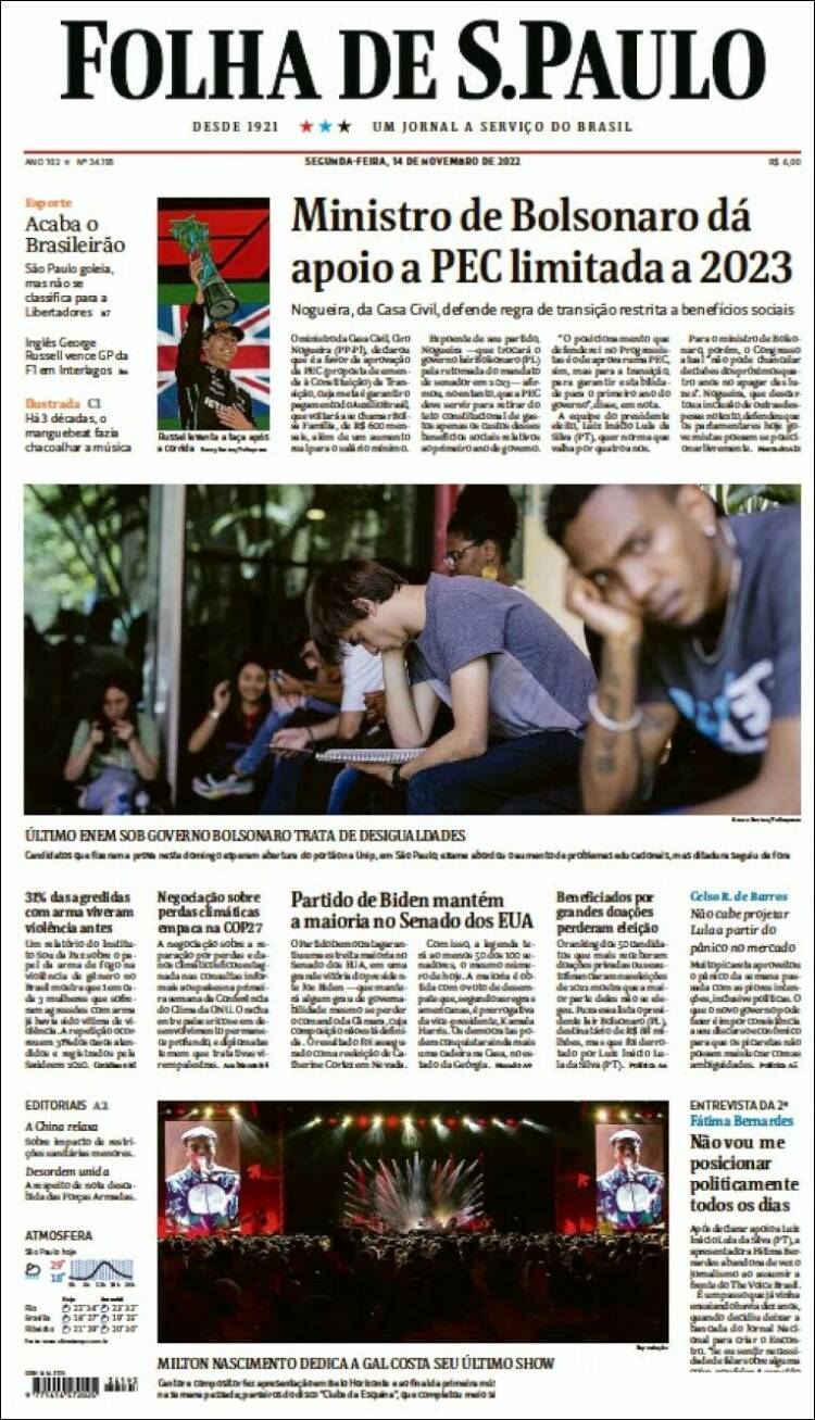 Portada de Folha de São Paulo (Brasil)