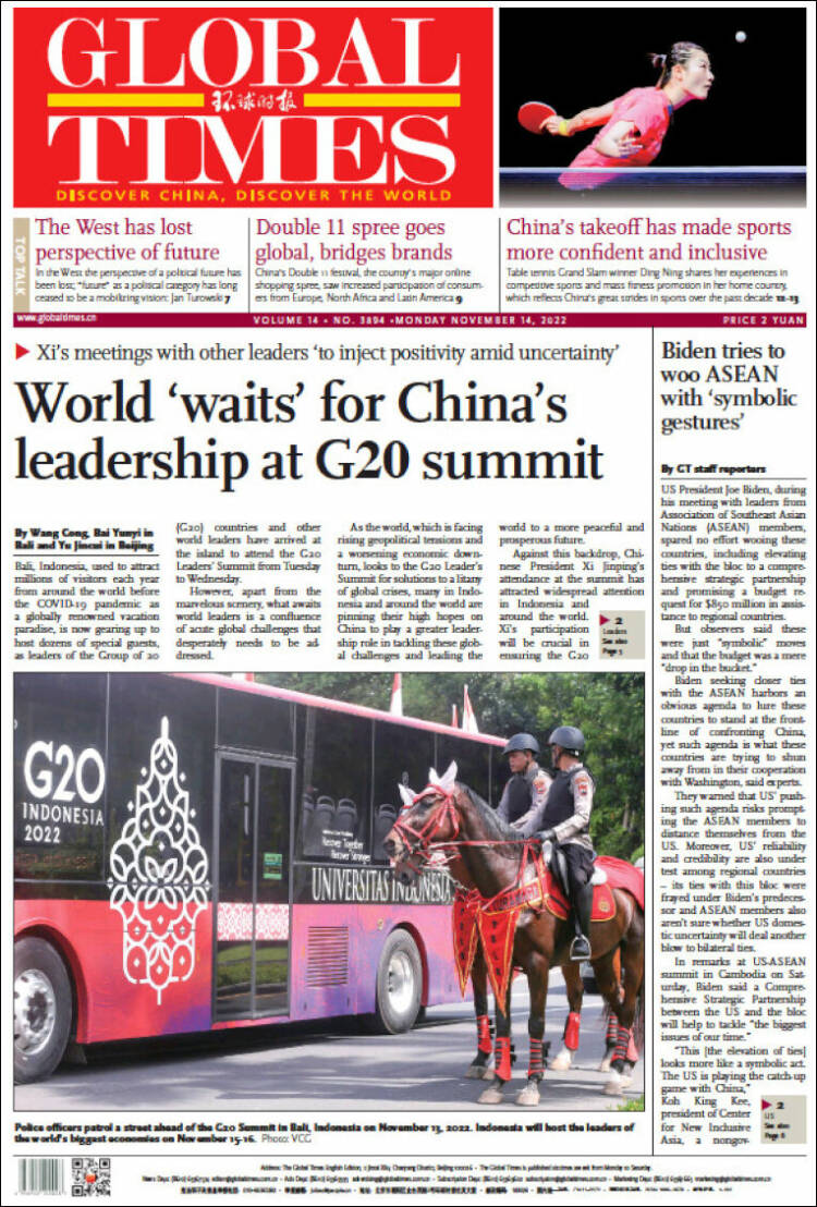 Portada de The Global Times (China)