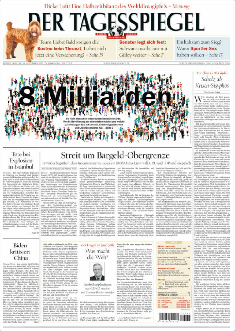 Portada de Der Tagesspiegel (Alemania)