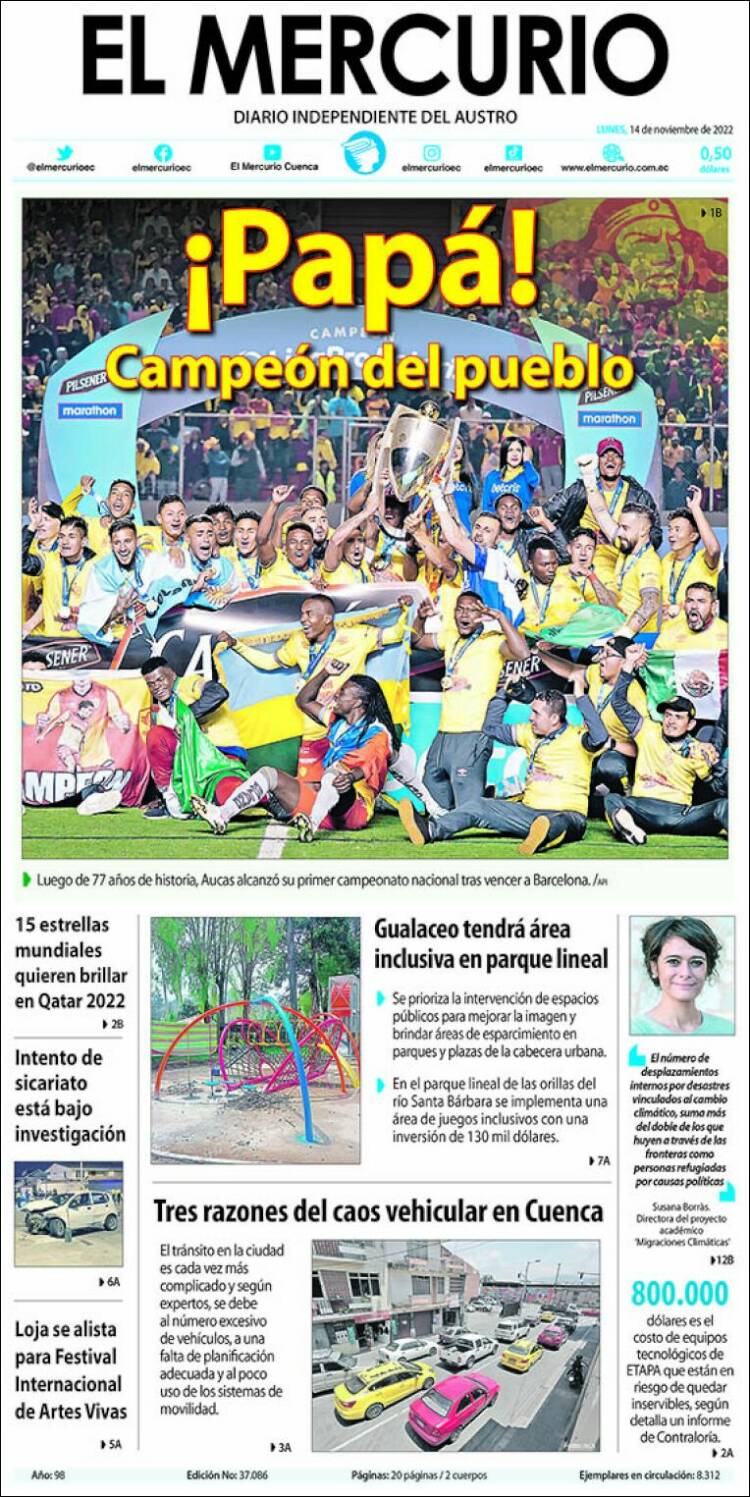 Portada de Diario El Mercurio (Ecuador)