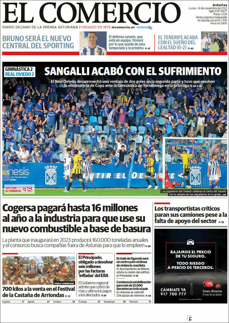 Portada de El Comercio (España)