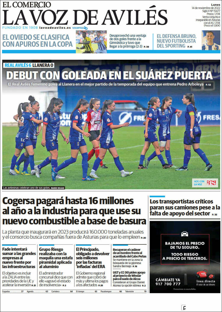 Portada de El Comercio - Avilés (España)