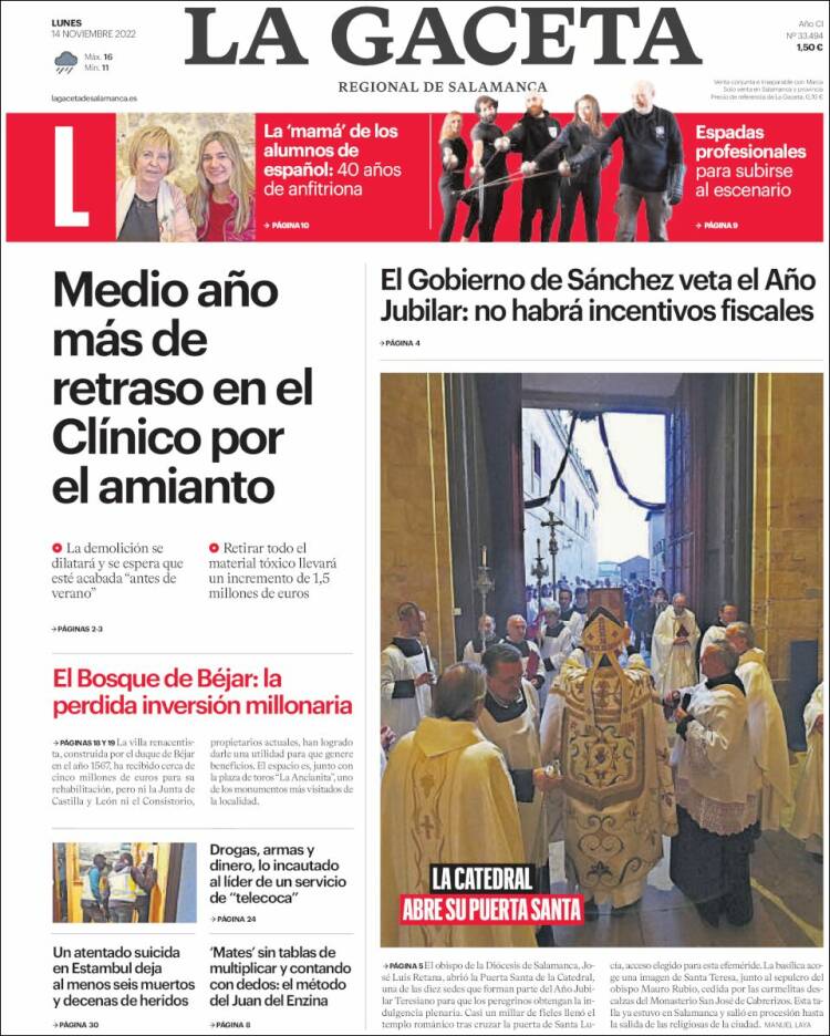 Portada de La Gaceta de Salamanca (España)