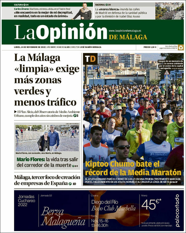 Portada de La Opinión de Málaga (España)