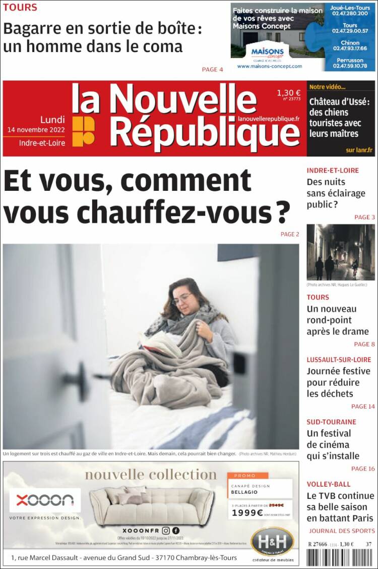 Portada de La Nouvelle Republique (Francia)