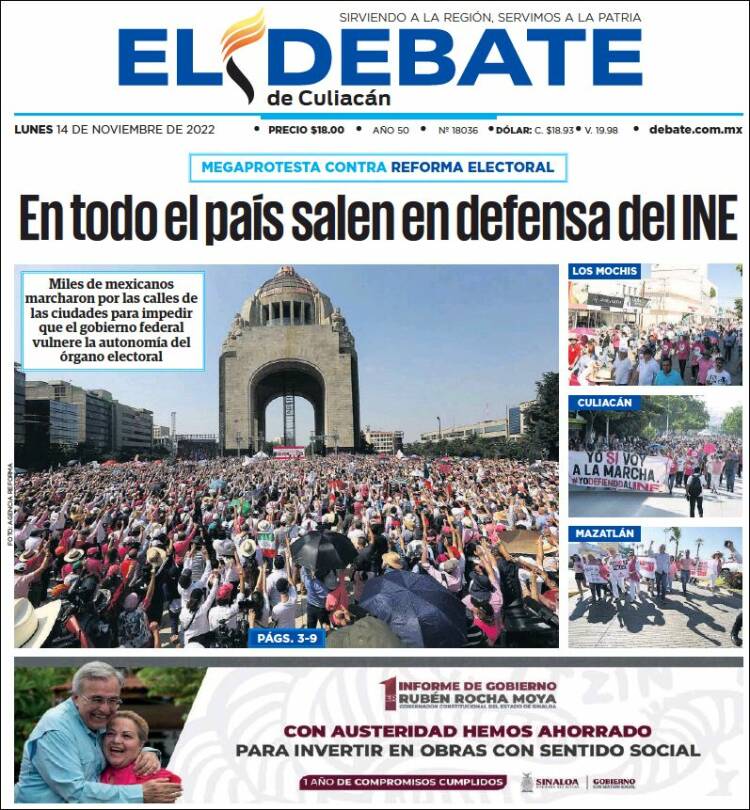 Portada de El Debate de Culiacán (Mexique)