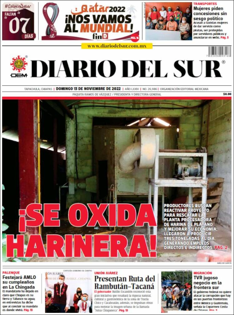 Portada de El Diario del Sur (Mexique)