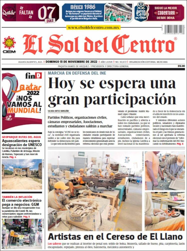 Portada de El Sol del Centro (Mexique)