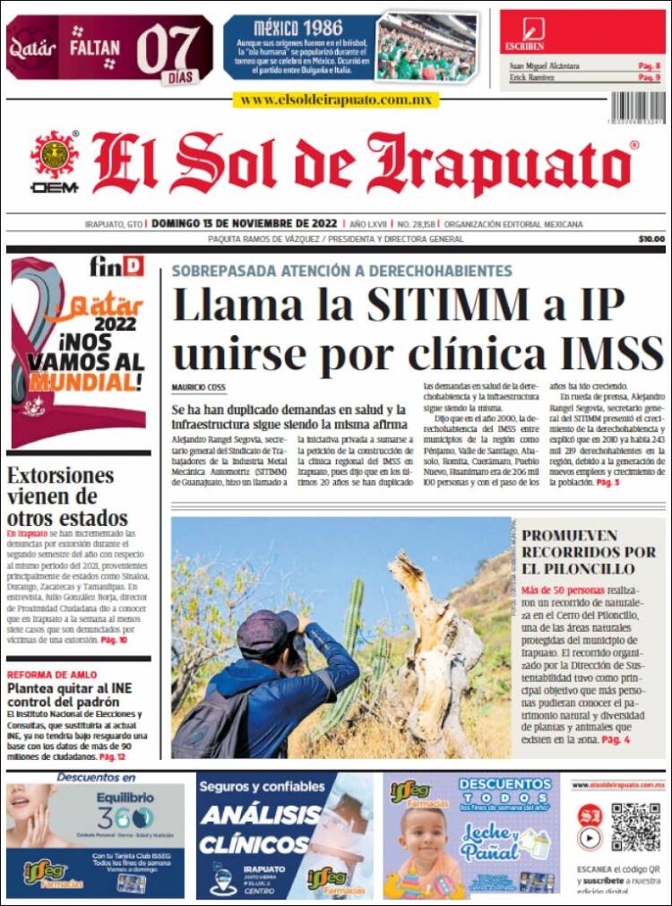 Portada de El Sol de Irapuato (México)